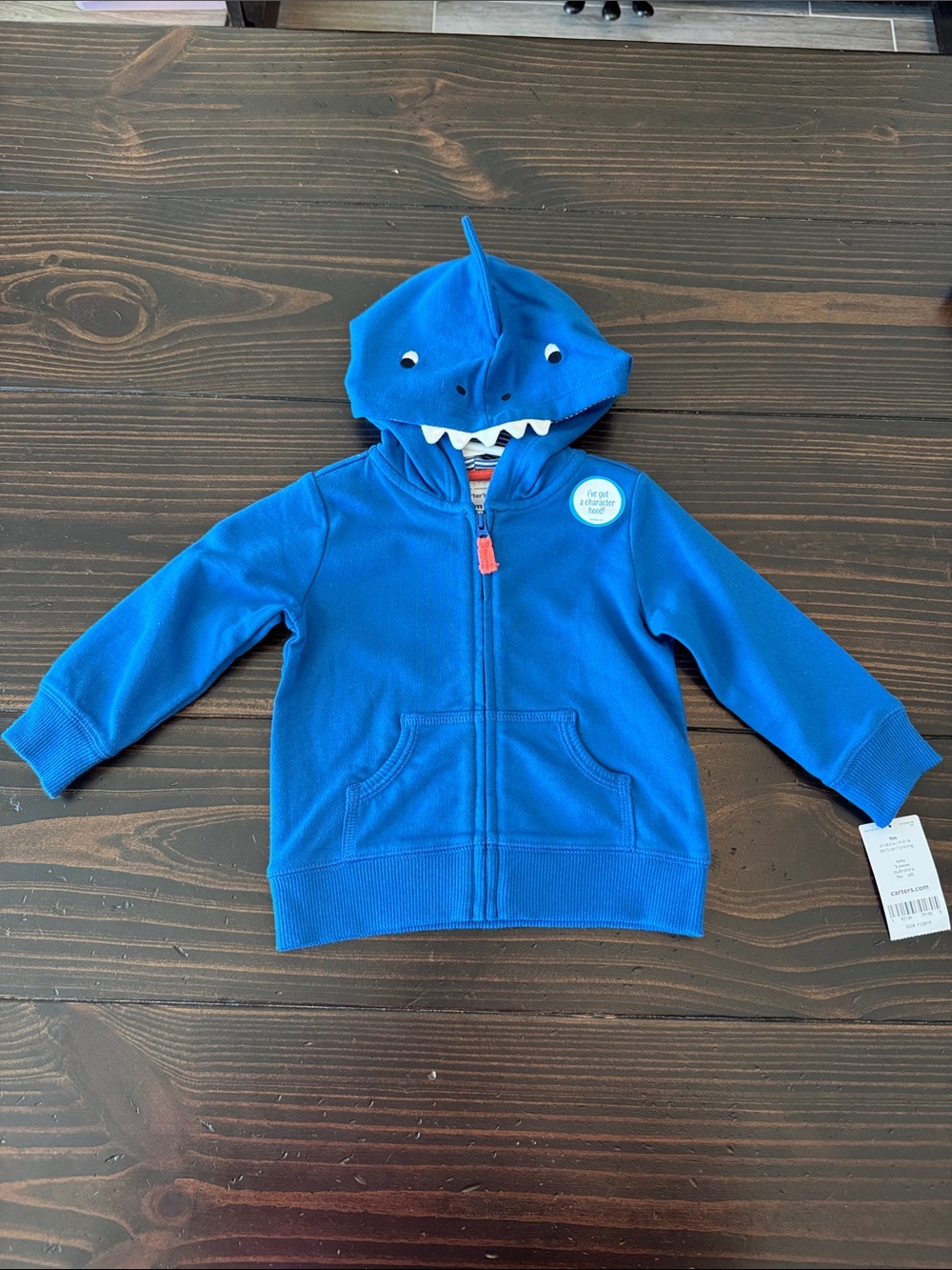 Carter's Bright Blue Shark Hooded Zip-Up Jacket